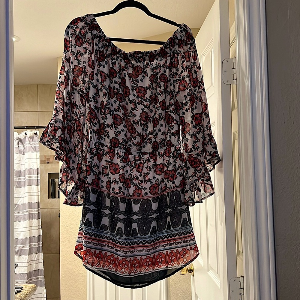 Off the shoulder butterfly wing multi color dress